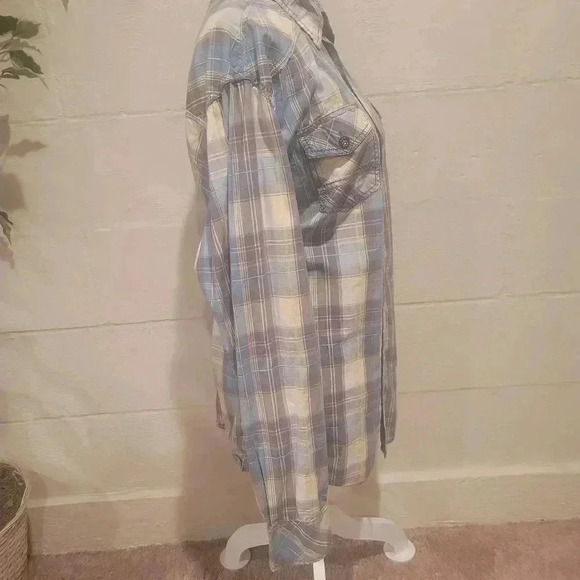 BKE Athletic Fit Button Up Western Shirt Men  XL Blue/Gray/Yellow Long Sleeve. - Picture 3 of 13